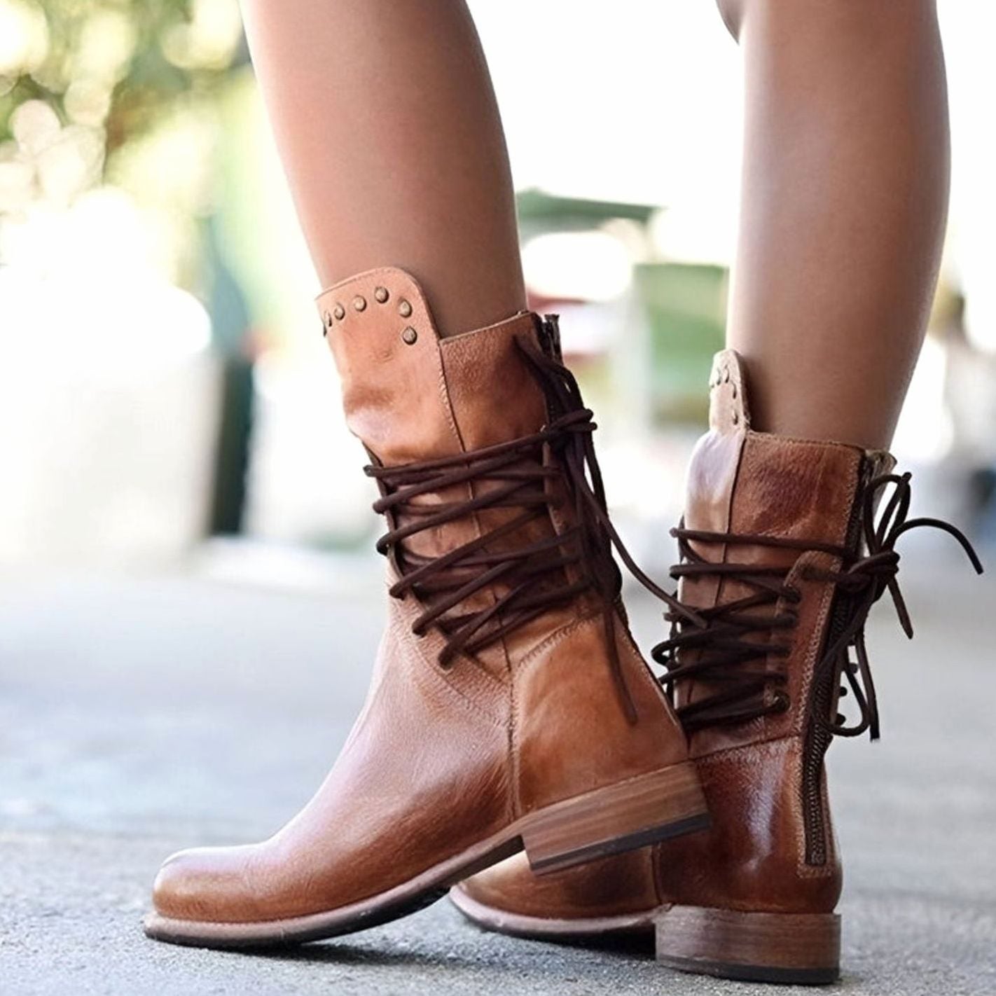 Clover | Women’s Burnished Leather Back-Lace Mid-Calf Boots