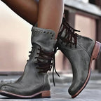 Clover | Women’s Burnished Leather Back-Lace Mid-Calf Boots