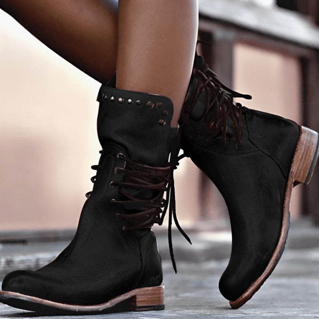 Clover | Women’s Burnished Leather Back-Lace Mid-Calf Boots