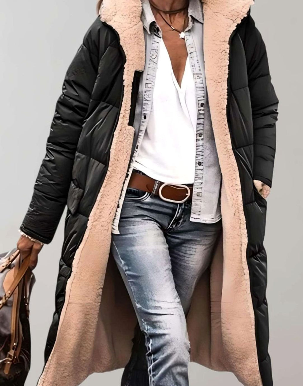 Kira | Women’s Hooded Sherpa-Lined Long Quilted Puffer Coat