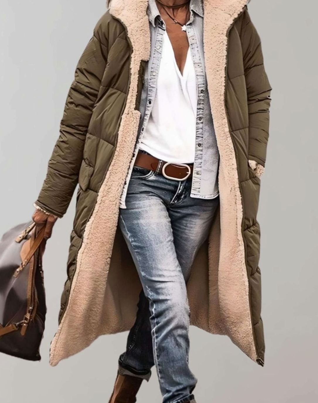 Kira | Women’s Hooded Sherpa-Lined Long Quilted Puffer Coat