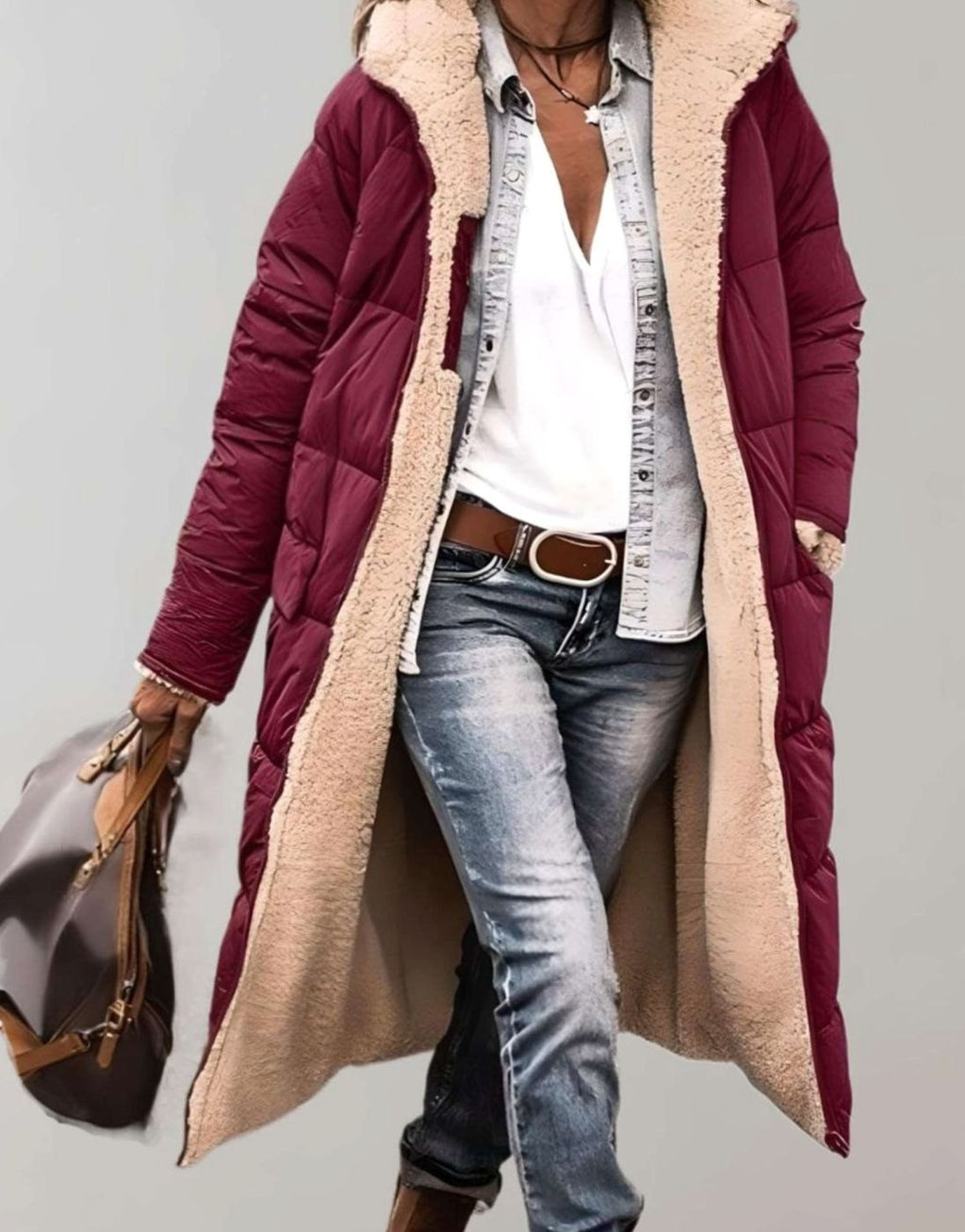 Kira | Women’s Hooded Sherpa-Lined Long Quilted Puffer Coat