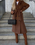 Genevieve | Women’s Double-Breasted Notched Lapel Long Coat