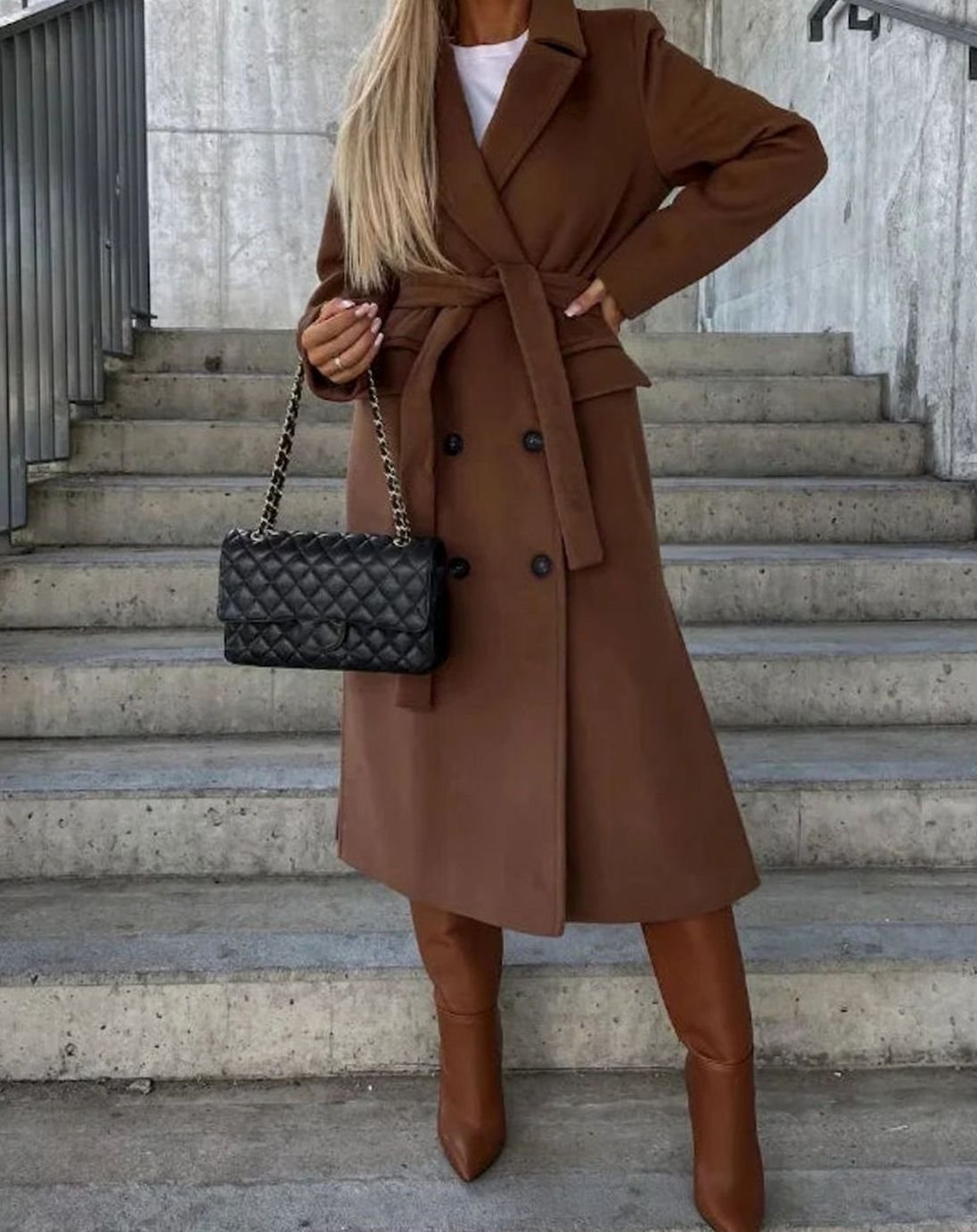 Genevieve | Women’s Double-Breasted Notched Lapel Long Coat