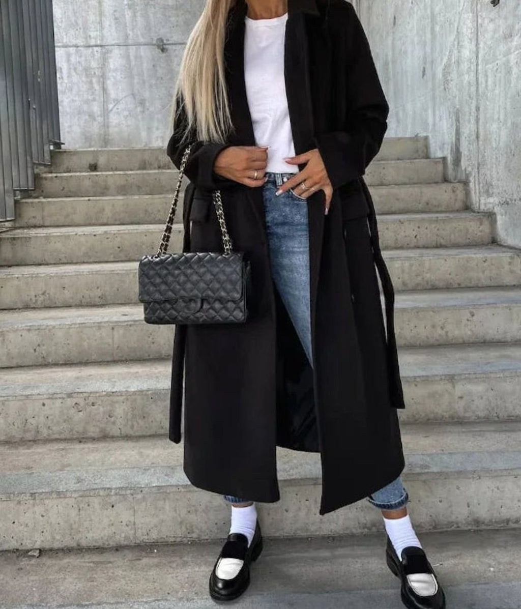 Genevieve | Women’s Double-Breasted Notched Lapel Long Coat