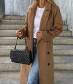 Genevieve | Women’s Double-Breasted Notched Lapel Long Coat