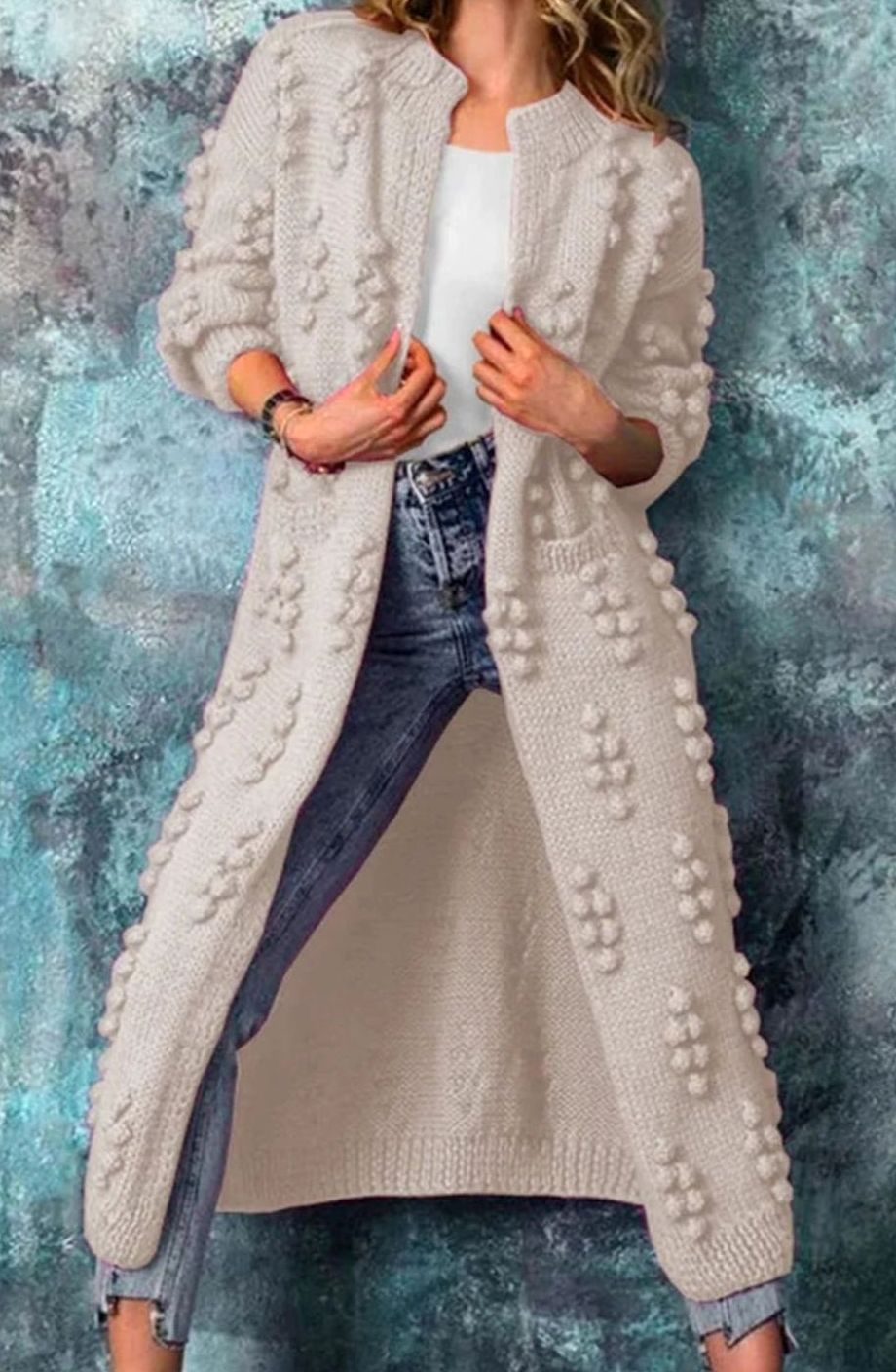 Harper | Women’s Textured Bobble Knit Open-Front Duster Cardigan