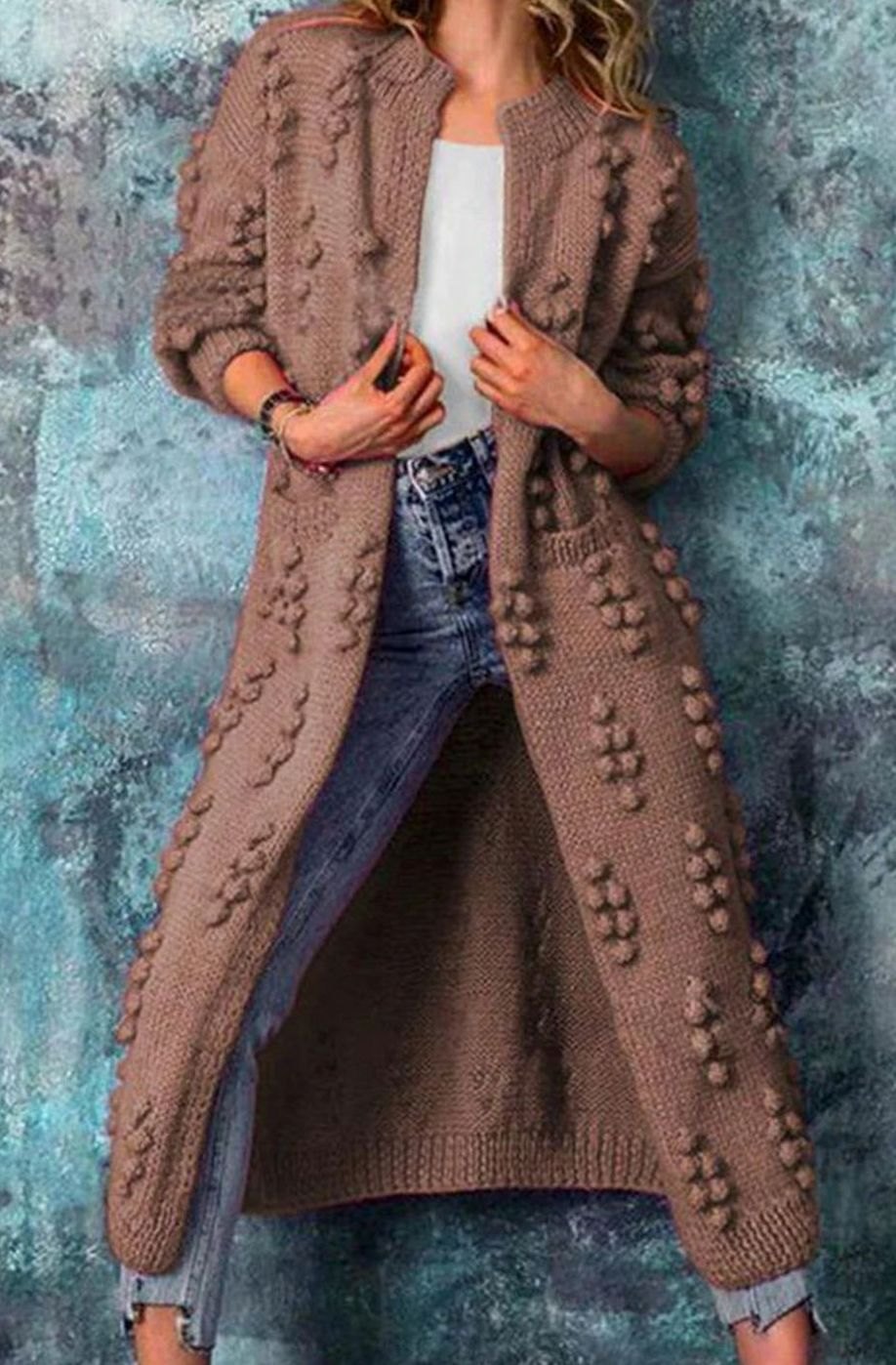 Harper | Women’s Textured Bobble Knit Open-Front Duster Cardigan