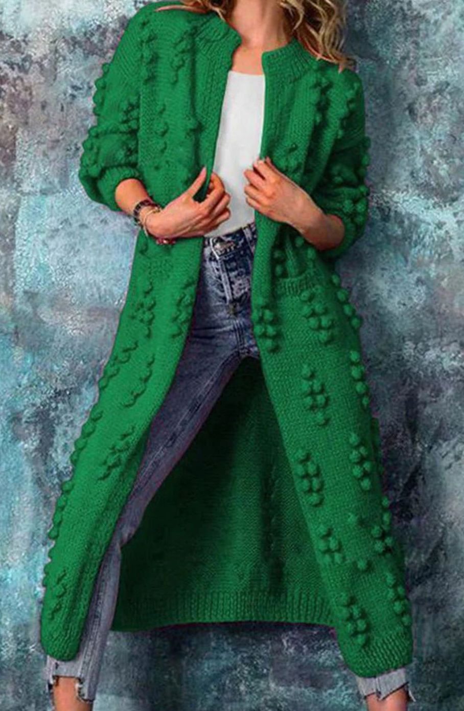 Harper | Women’s Textured Bobble Knit Open-Front Duster Cardigan