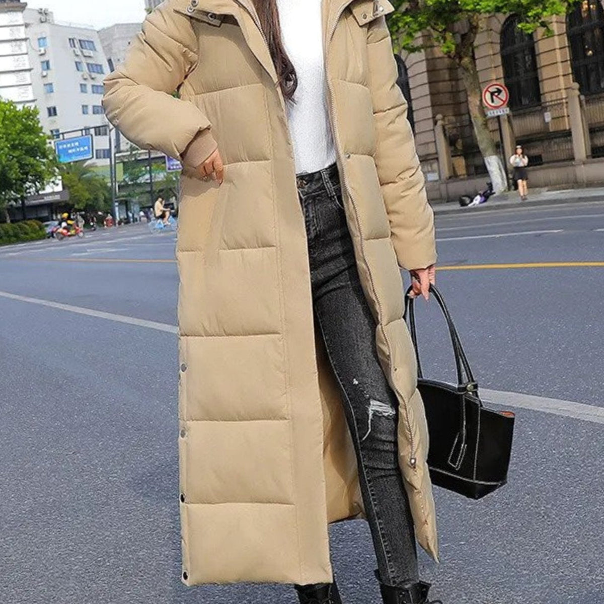 Sloane | Women’s Side-Vent Snap-Hem Hooded Maxi Puffer Coat