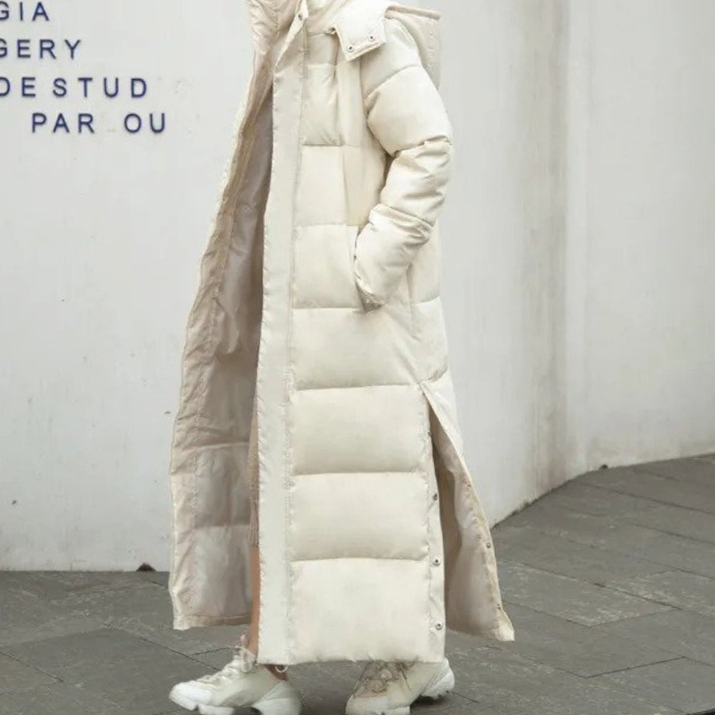 Sloane | Women’s Side-Vent Snap-Hem Hooded Maxi Puffer Coat
