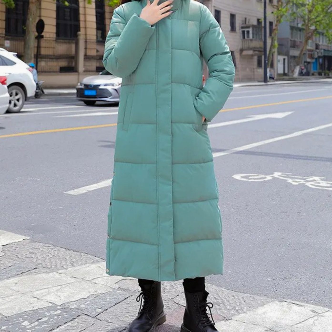 Sloane | Women’s Side-Vent Snap-Hem Hooded Maxi Puffer Coat