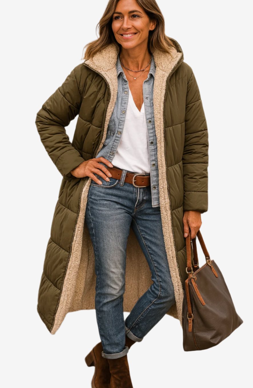 Sloane | Women’s Fleece-Lined Hooded Longline Maxi Puffer Coat