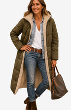 Sloane | Women’s Fleece-Lined Hooded Longline Maxi Puffer Coat