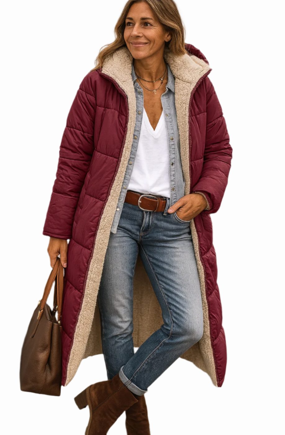 Sloane | Women’s Fleece-Lined Hooded Longline Maxi Puffer Coat