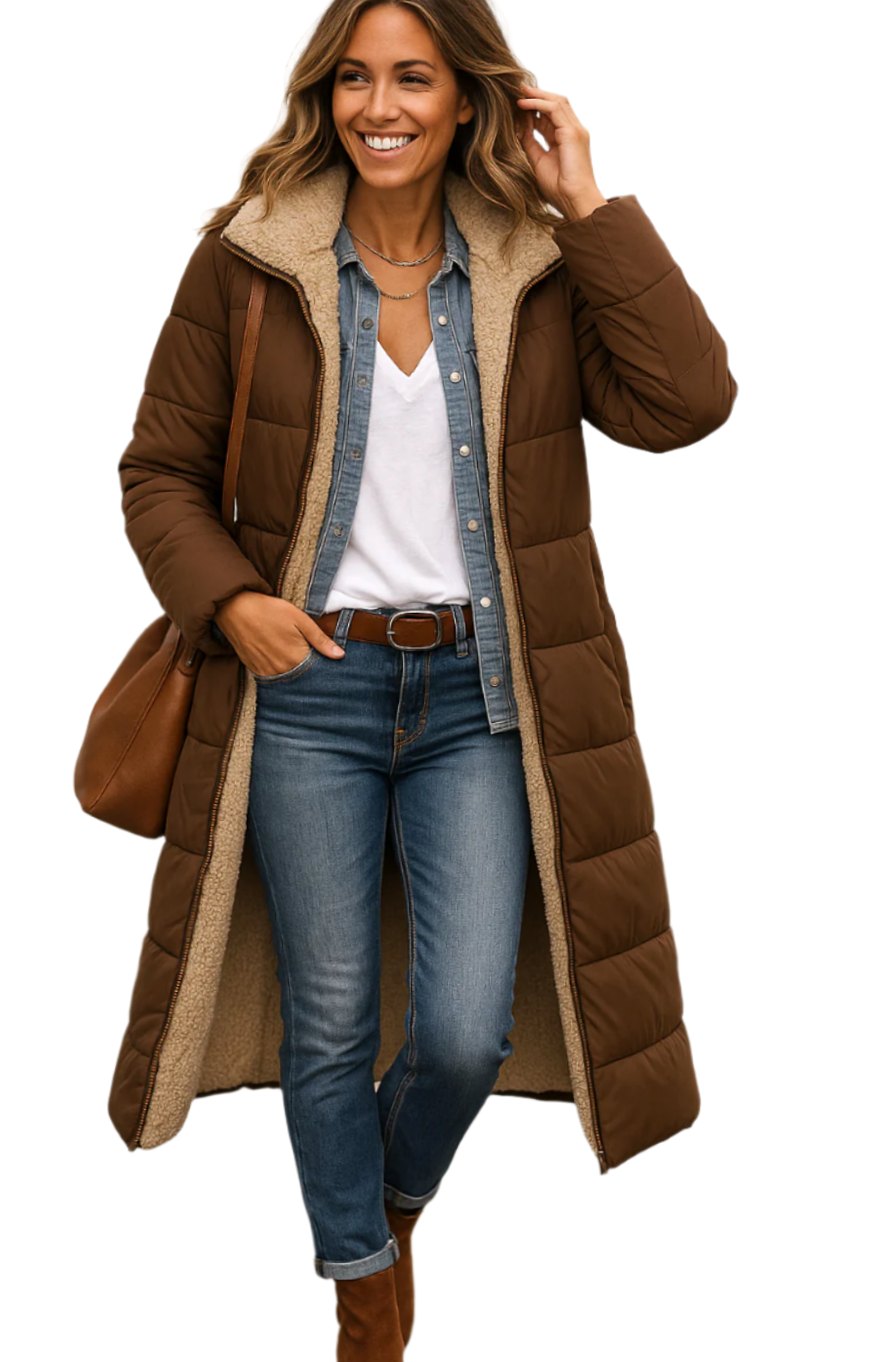 Sloane | Women’s Fleece-Lined Hooded Longline Maxi Puffer Coat