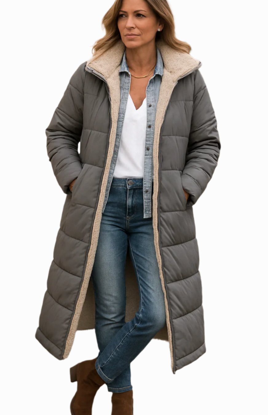 Sloane | Women’s Fleece-Lined Hooded Longline Maxi Puffer Coat