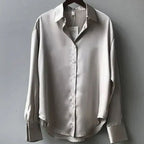 Giselle | Women’s Glossy Satin Point-Collar Long-Sleeve Shirt