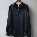 Giselle | Women’s Glossy Satin Point-Collar Long-Sleeve Shirt