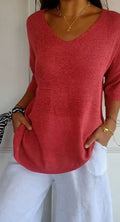 Chloe | Women’s 3/4-Sleeve V-Neck Lightweight Knit Tunic Top