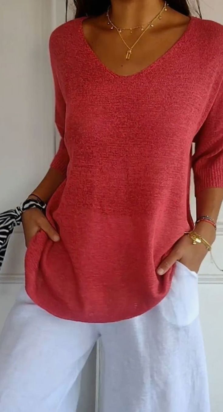 Chloe | Women’s 3/4-Sleeve V-Neck Lightweight Knit Tunic Top