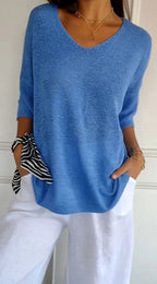 Chloe | Women’s 3/4-Sleeve V-Neck Lightweight Knit Tunic Top