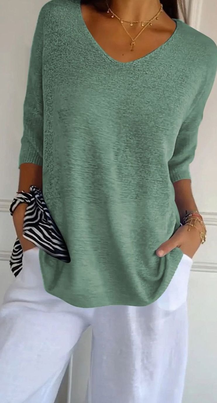 Chloe | Women’s 3/4-Sleeve V-Neck Lightweight Knit Tunic Top