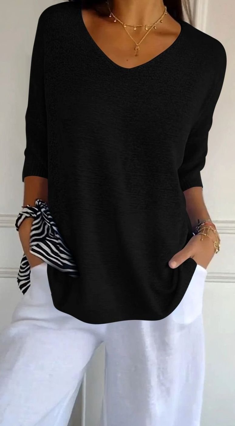 Chloe | Women’s 3/4-Sleeve V-Neck Lightweight Knit Tunic Top