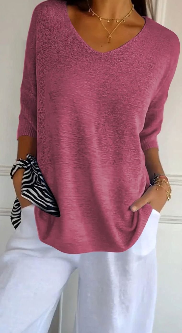 Chloe | Women’s 3/4-Sleeve V-Neck Lightweight Knit Tunic Top