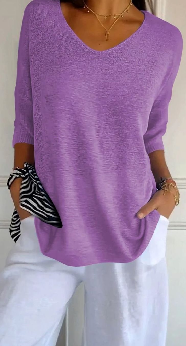 Chloe | Women’s 3/4-Sleeve V-Neck Lightweight Knit Tunic Top