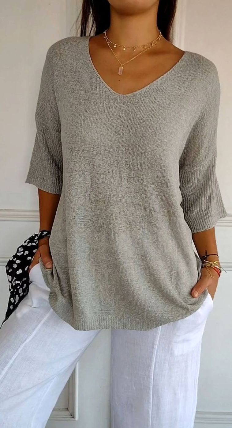 Chloe | Women’s 3/4-Sleeve V-Neck Lightweight Knit Tunic Top
