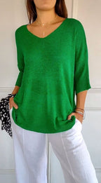 Chloe | Women’s 3/4-Sleeve V-Neck Lightweight Knit Tunic Top