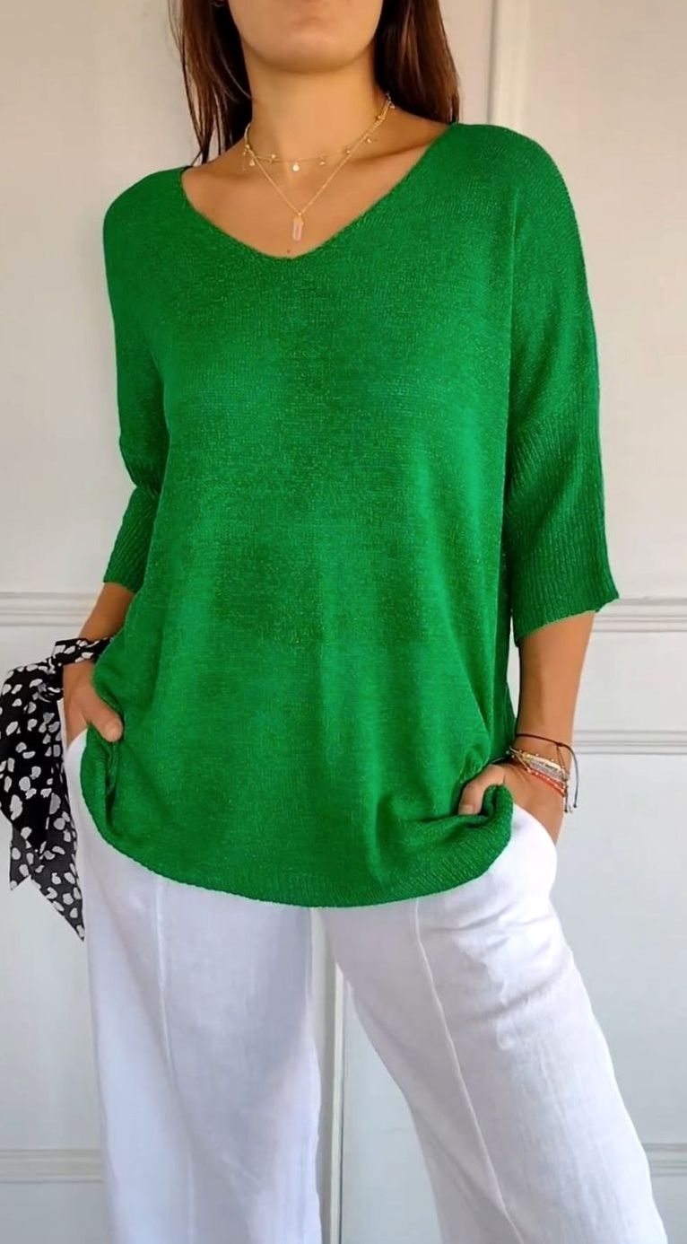 Chloe | Women’s 3/4-Sleeve V-Neck Lightweight Knit Tunic Top