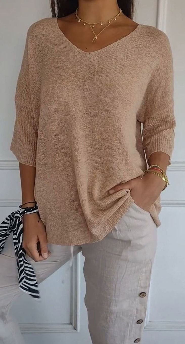 Chloe | Women’s 3/4-Sleeve V-Neck Lightweight Knit Tunic Top