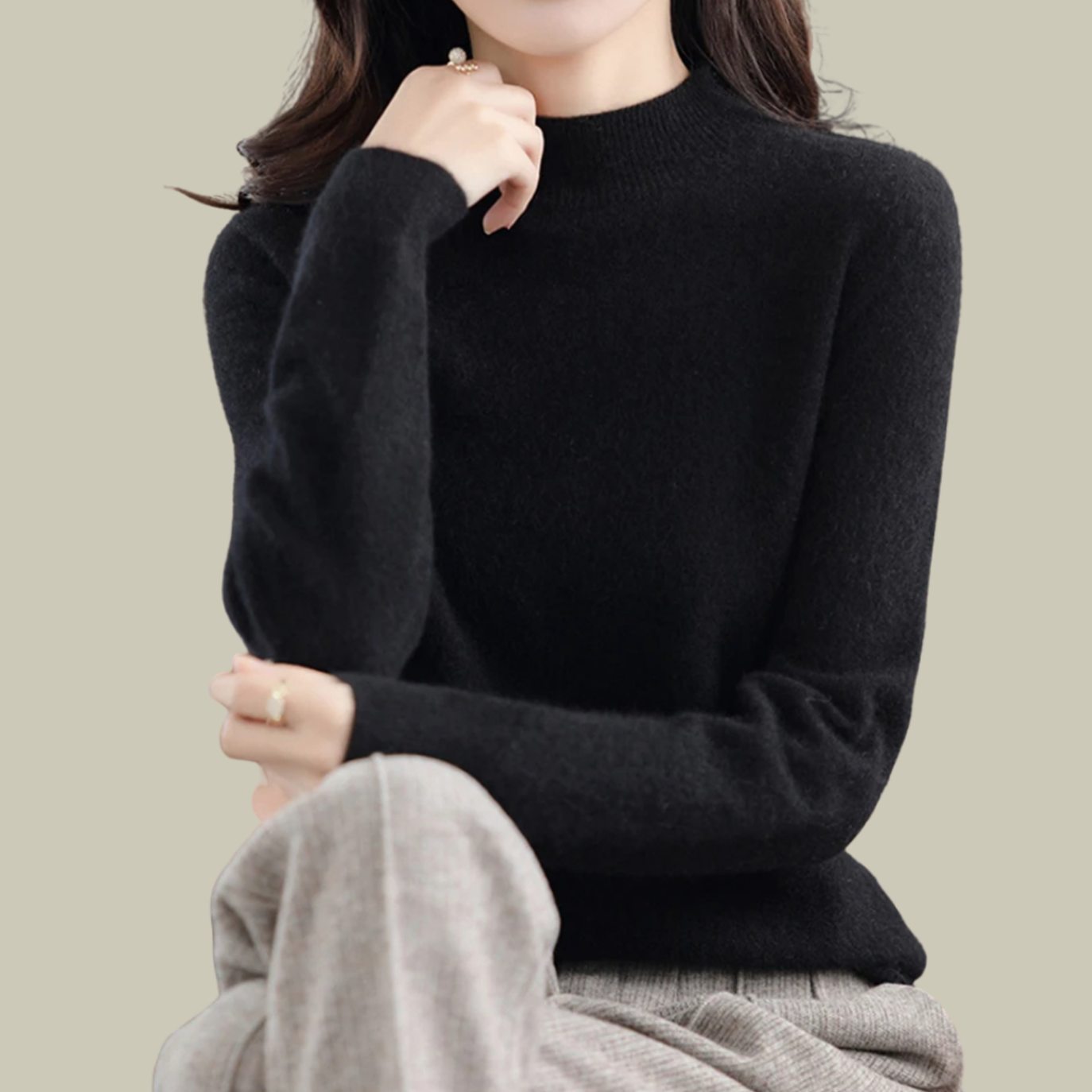 Giselle | Women’s Soft Mock-Neck Fine-Knit Cashmere-Feel Pullover
