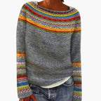 Ingrid | Women’s Boat-Neck Fair-Isle Patterned Yoke Knit Sweater