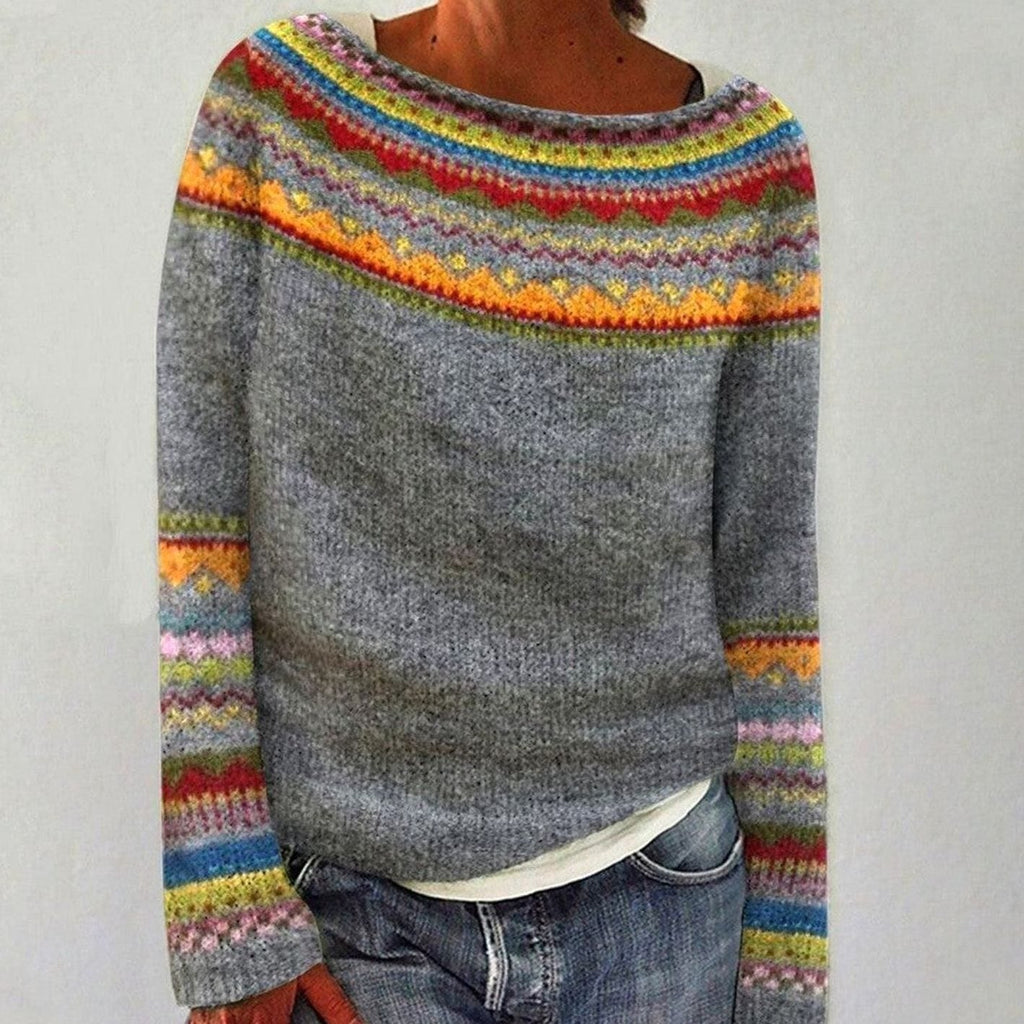 Ingrid | Women’s Boat-Neck Fair-Isle Patterned Yoke Knit Sweater