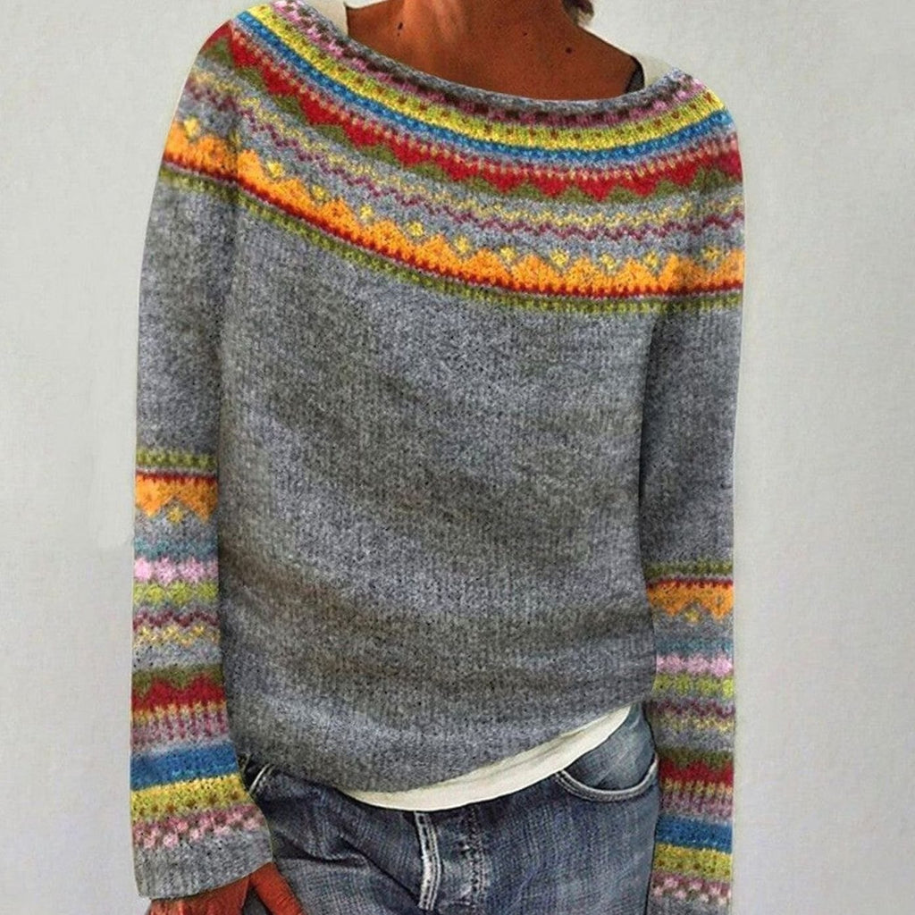 Ingrid | Women’s Boat-Neck Fair-Isle Patterned Yoke Knit Sweater
