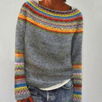 Ingrid | Women’s Boat-Neck Fair-Isle Patterned Yoke Knit Sweater