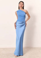 Vivienne | Women’s One-Shoulder Pleated Satin Draped Maxi Dress