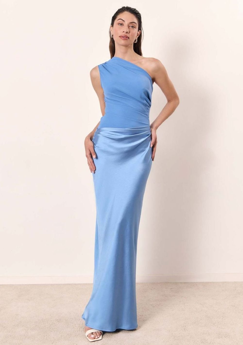 Vivienne | Women’s One-Shoulder Pleated Satin Draped Maxi Dress