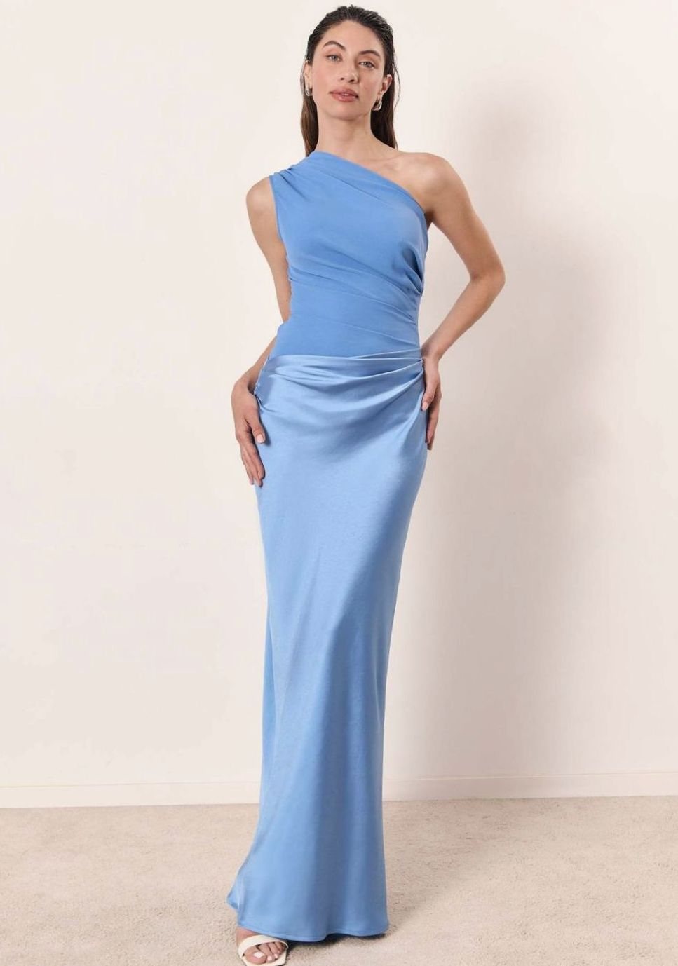 Vivienne | Women’s One-Shoulder Pleated Satin Draped Maxi Dress