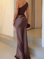 Vivienne | Women’s One-Shoulder Pleated Satin Draped Maxi Dress