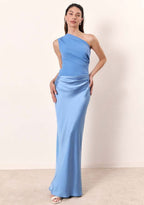 Vivienne | Women’s One-Shoulder Pleated Satin Draped Maxi Dress