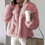 Giselle | Women’s Plush Faux-Fur Lapel Collar Short Jacket