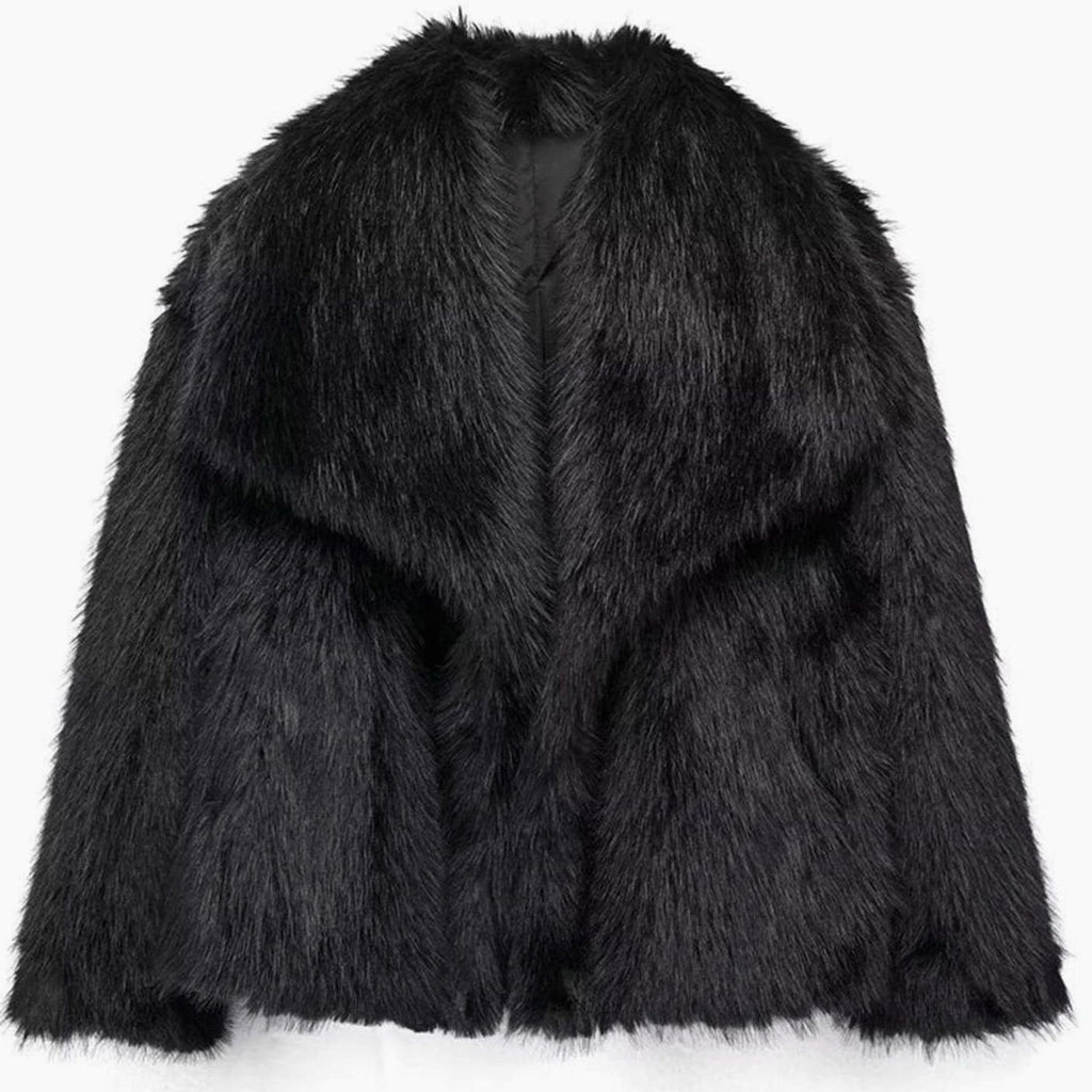 Giselle | Women’s Plush Faux-Fur Lapel Collar Short Jacket