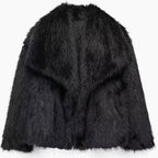 Giselle | Women’s Plush Faux-Fur Lapel Collar Short Jacket