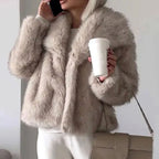 Giselle | Women’s Plush Faux-Fur Lapel Collar Short Jacket
