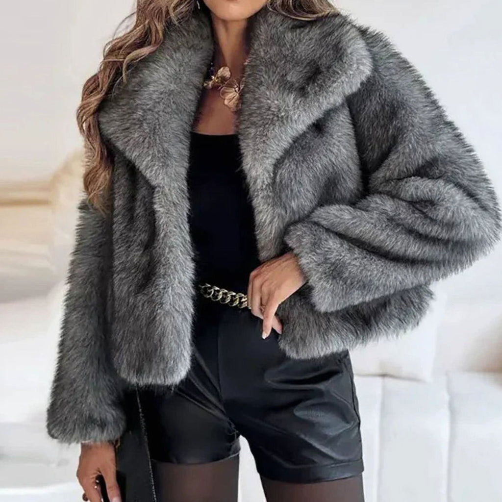 Giselle | Women’s Plush Faux-Fur Lapel Collar Short Jacket