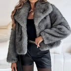 Giselle | Women’s Plush Faux-Fur Lapel Collar Short Jacket